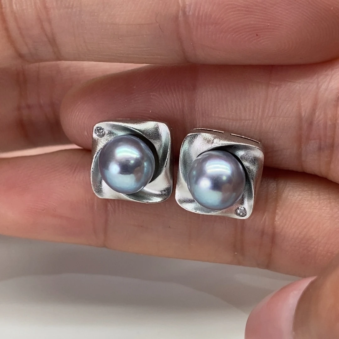 银S925镶嵌海水珍珠耳饰