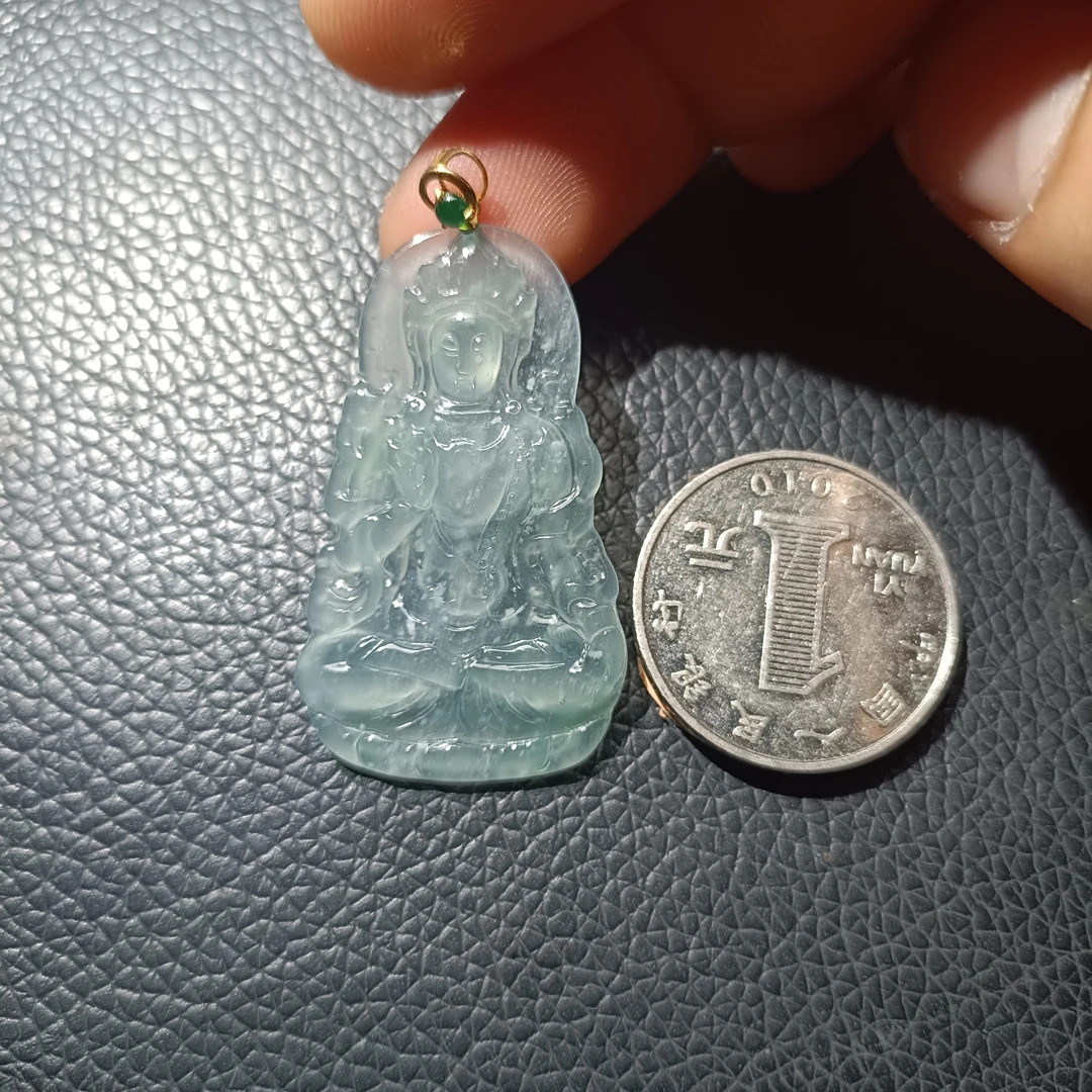 天然翡翠A货度母18k金扣头
