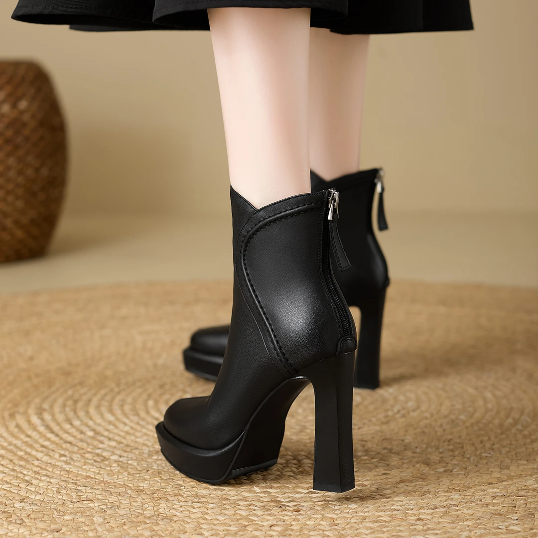 小个子增高10cm靴子女款爆款2025新款高跟鞋秋冬防水台粗跟高跟鞋