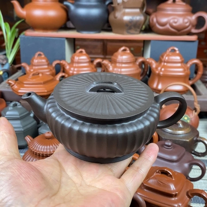 紫砂茶壶筋纹汉瓦260Cc原生矿黑料双十一特价