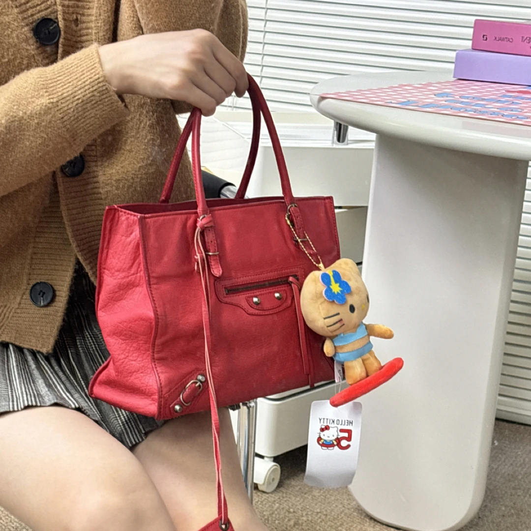 95新 Balenciaga/巴黎世家 红色小铆钉手提机车包