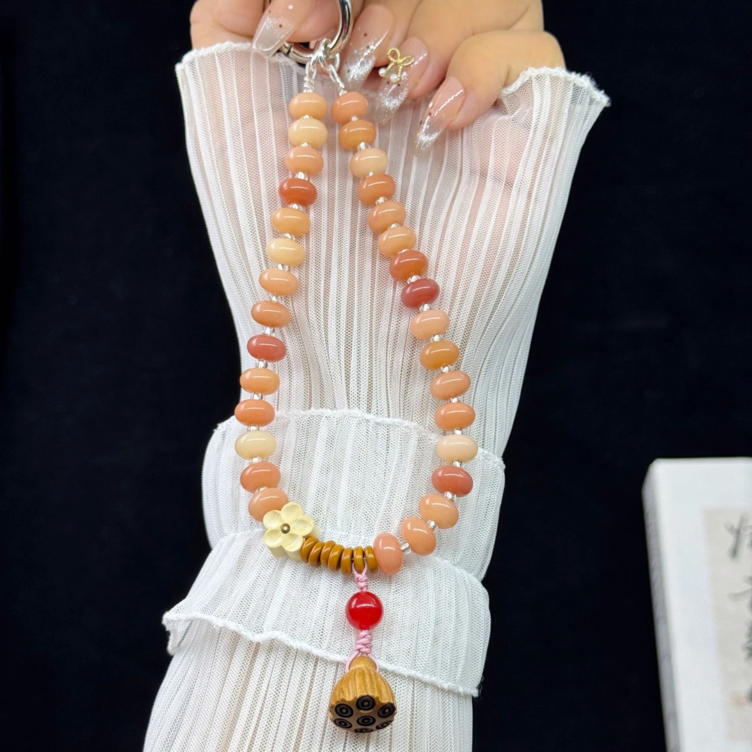 菩提胭脂粉步步升莲防丢手工创意手机链女款国风挂件手机斜挎链