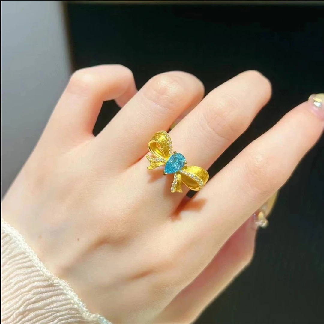 足金999黄金戒指古法工艺花丝蝴蝶结宫廷风戒指开口可调节