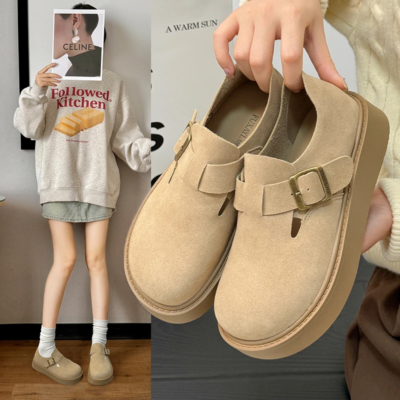 全包勃肯鞋2025春秋新款一脚蹬休闲单鞋女厚底爆款外穿博肯鞋子