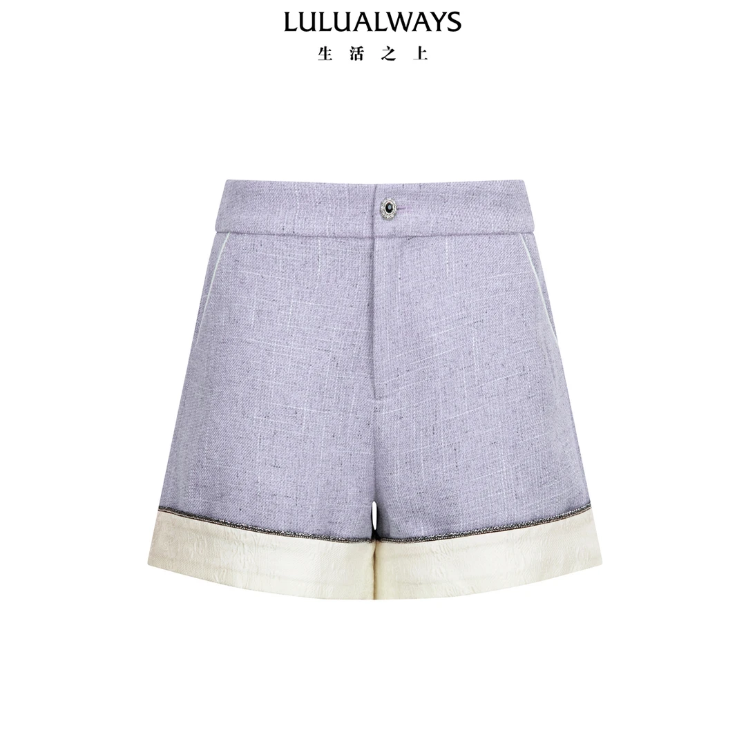 LULUALWAYS【商场同款】25夏季新款撞色拼接镶边浅紫商务通勤短裤