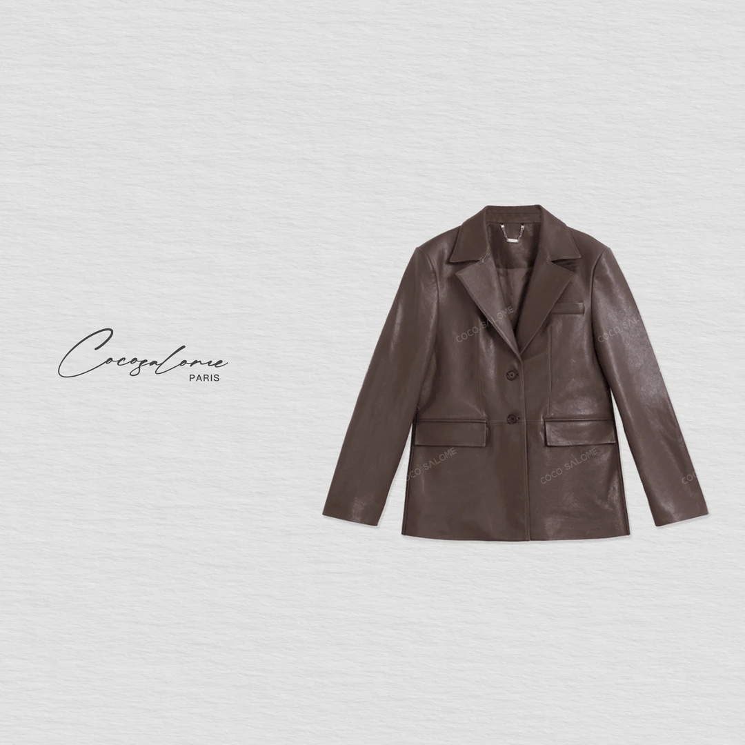 韩彬彬"美拉德风云"100绵羊皮肌理设计师琥珀流光女皮西装4018-2