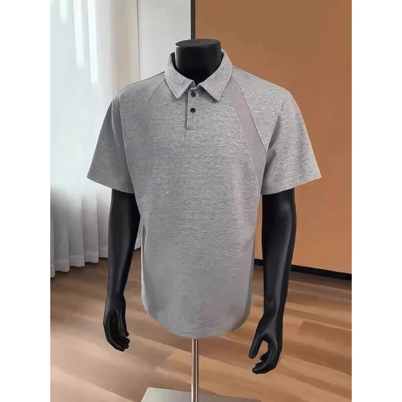 美式解构螺纹拼接短袖polo衫男新款夏季潮牌休闲百搭小众翻领T恤