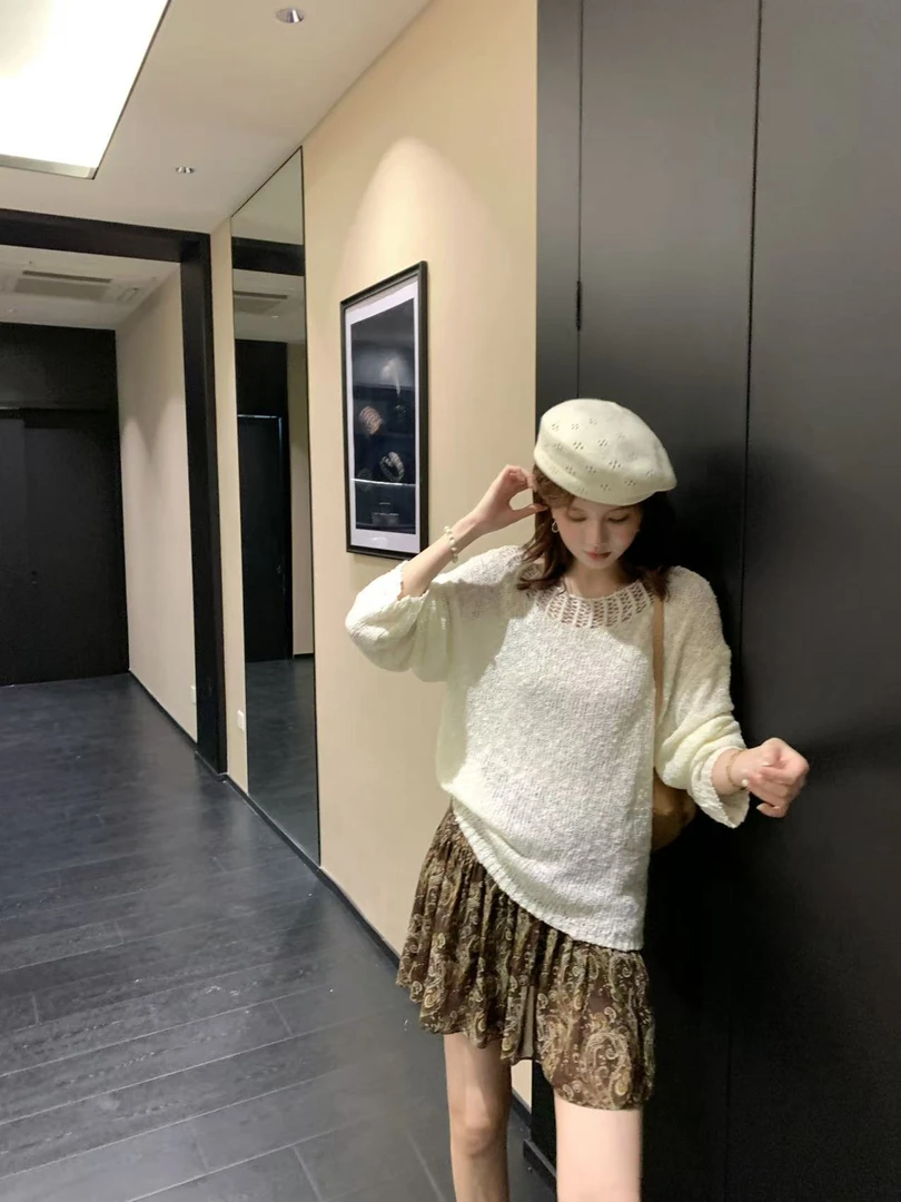 【芝士Cheese】半熟甜心  镂空针织长袖不起球厚款女装打底毛针织衫