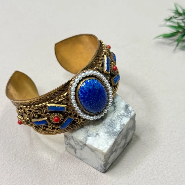 铜合金玻璃手镯 【六六中古】孤品复古开口手镯te2934