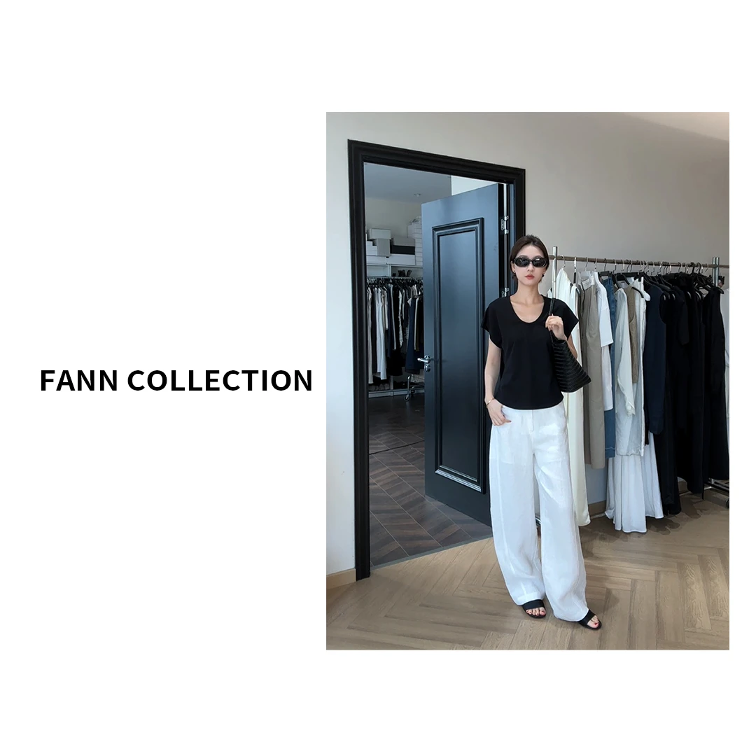 饭饭FANN COLLECTION 恋曲 气质休闲百搭宽松U领短袖T恤FANNA145
