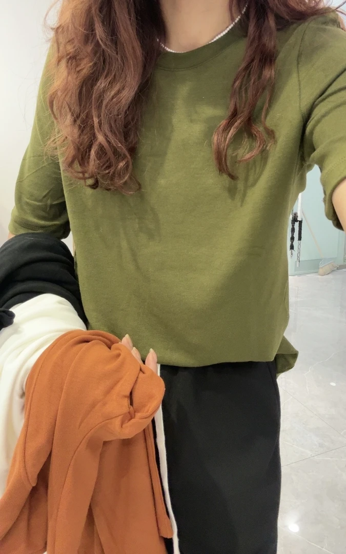 春夏新款针织时尚纯色宽松百搭打底短袖短T+外套