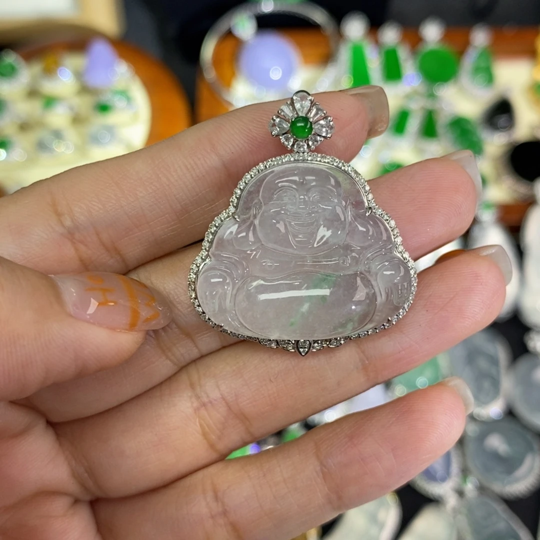 翡翠18K金镶嵌颈饰A货翡翠