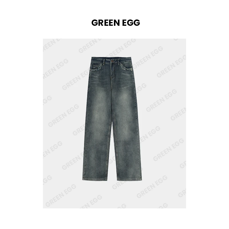 【年末狂欢】W8659大码女装复古高腰牛仔拖地长裤 阔腿直筒裤