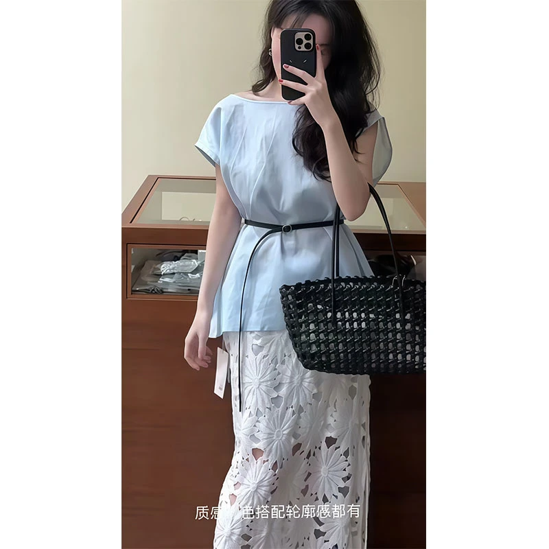 夏季小众设计感显瘦修身休闲宽松上衣气质时尚高级感花纹半身裙女