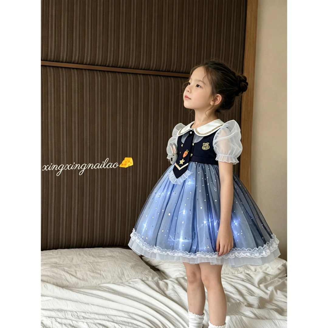 夏款-女童兔子警官亮灯洛丽塔连衣裙纱裙-700703