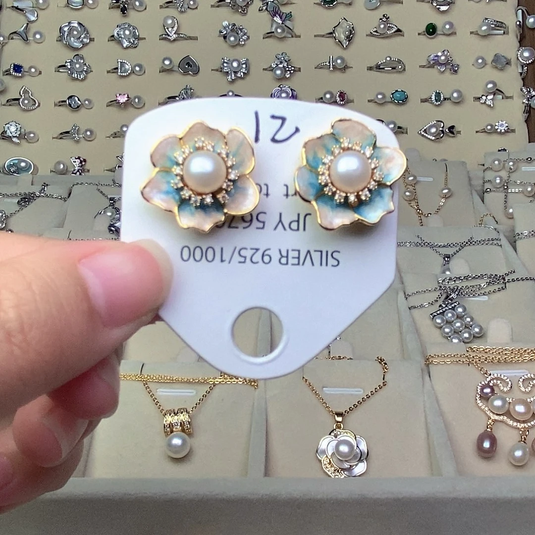 淡水珍珠耳饰银S925镶嵌