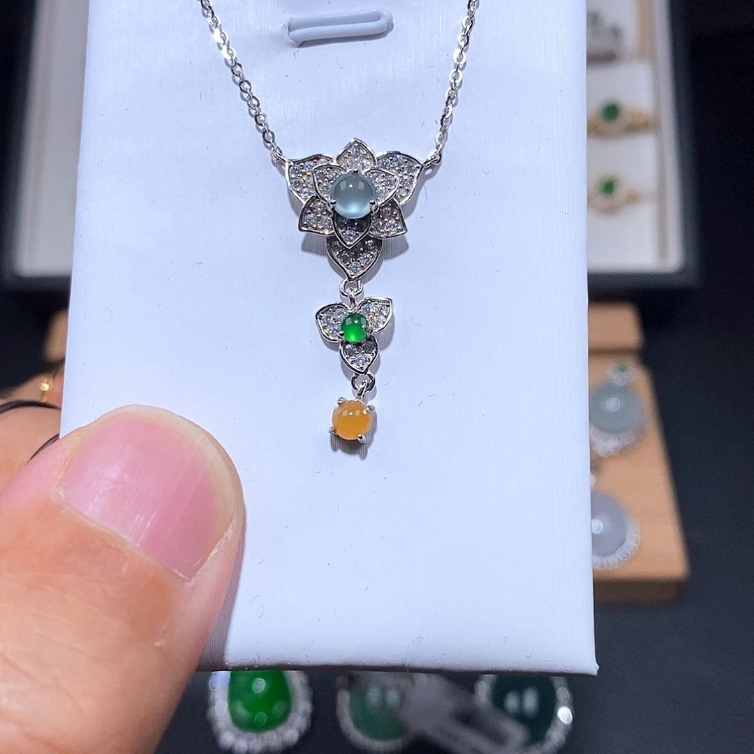 颈饰银S925镶嵌翡翠w w