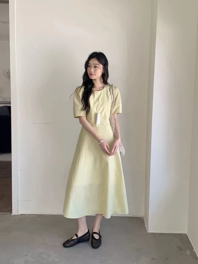 【钰姐精选】姚家25869-简约气质素板连衣裙显瘦气质复古初恋法式