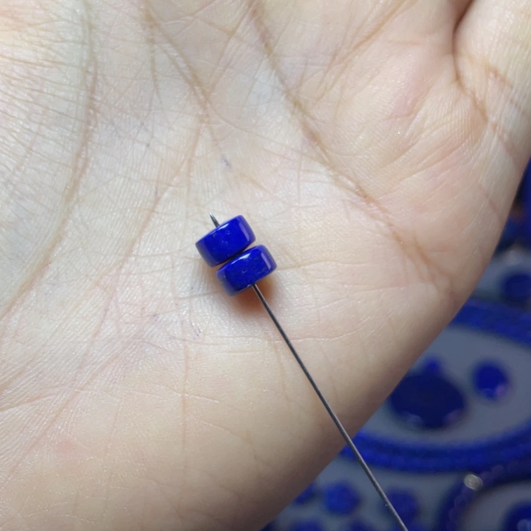 青金石未镶嵌7×4mm直切药片对珠配饰