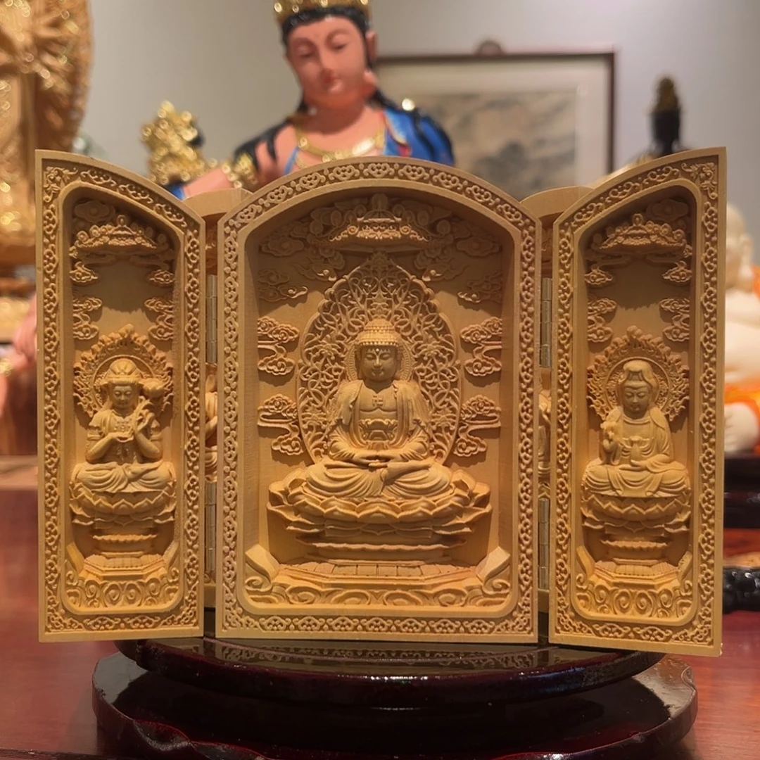 重***创木西方三圣雕刻摆件