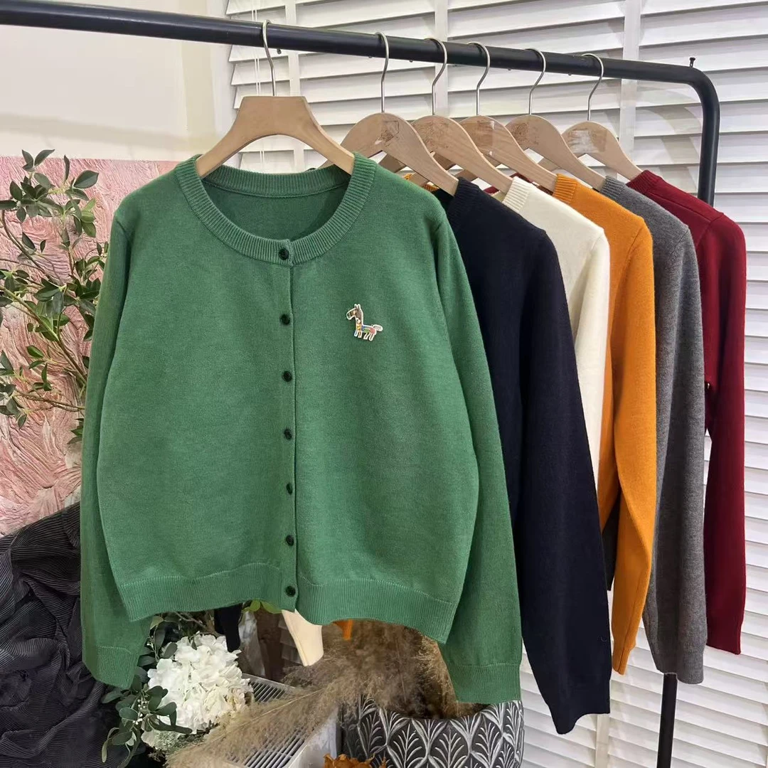 气质百搭「圆领卡通贴布」针织长袖毛衣女E6488