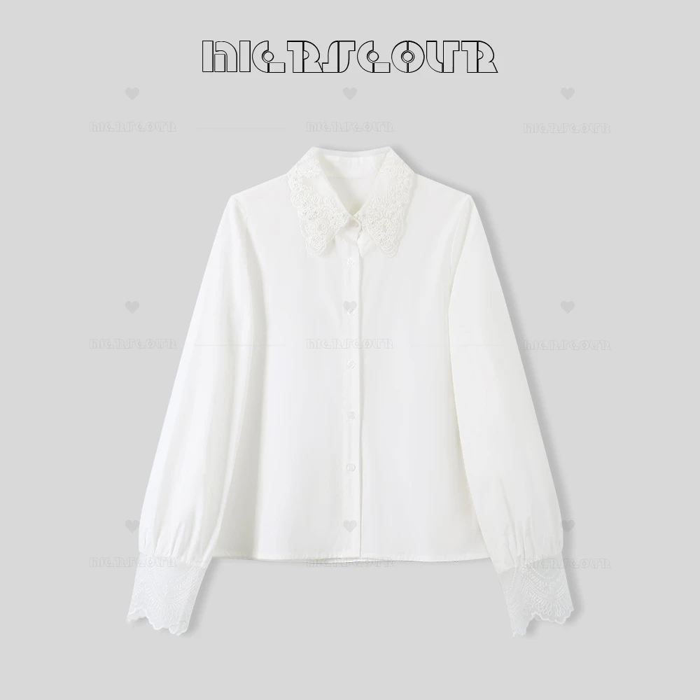2025春季新款温柔风蕾丝翻领衬衫上衣568119