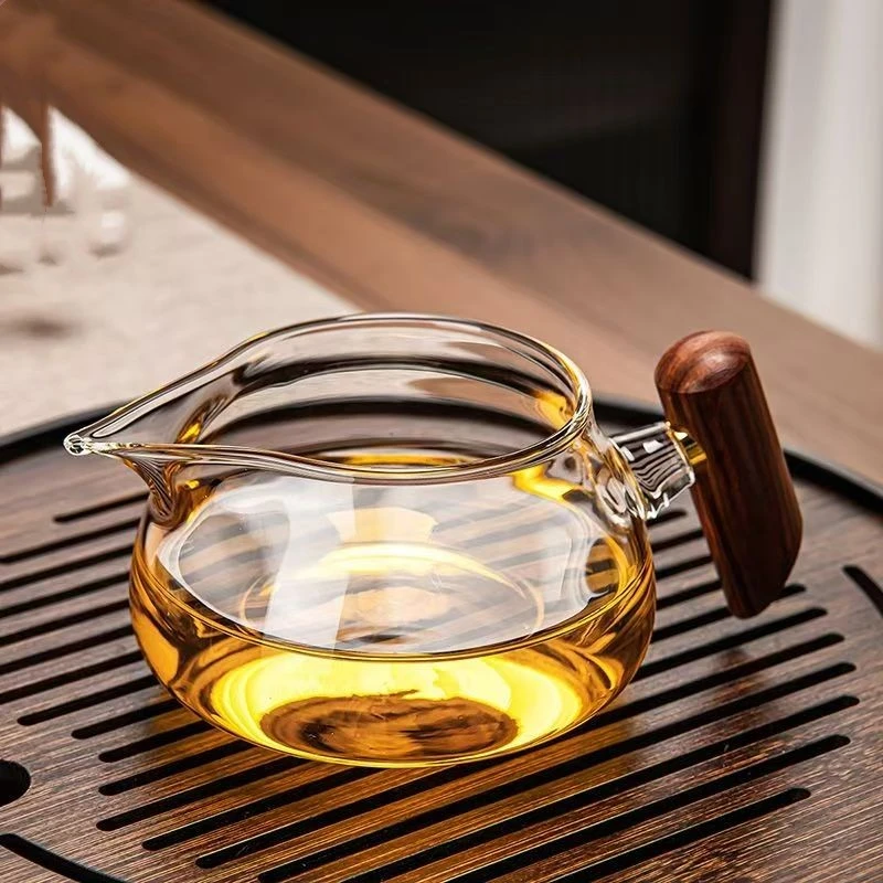 耐热玻璃公道杯办公室高档手工分茶器家用木把透明茶具
