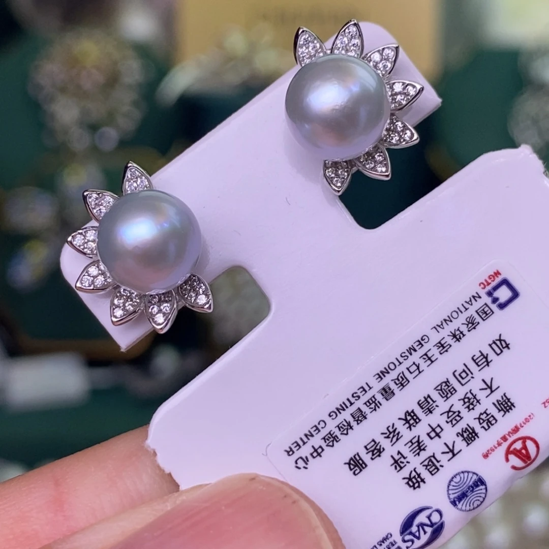 银S925镶嵌耳饰海水珍珠
