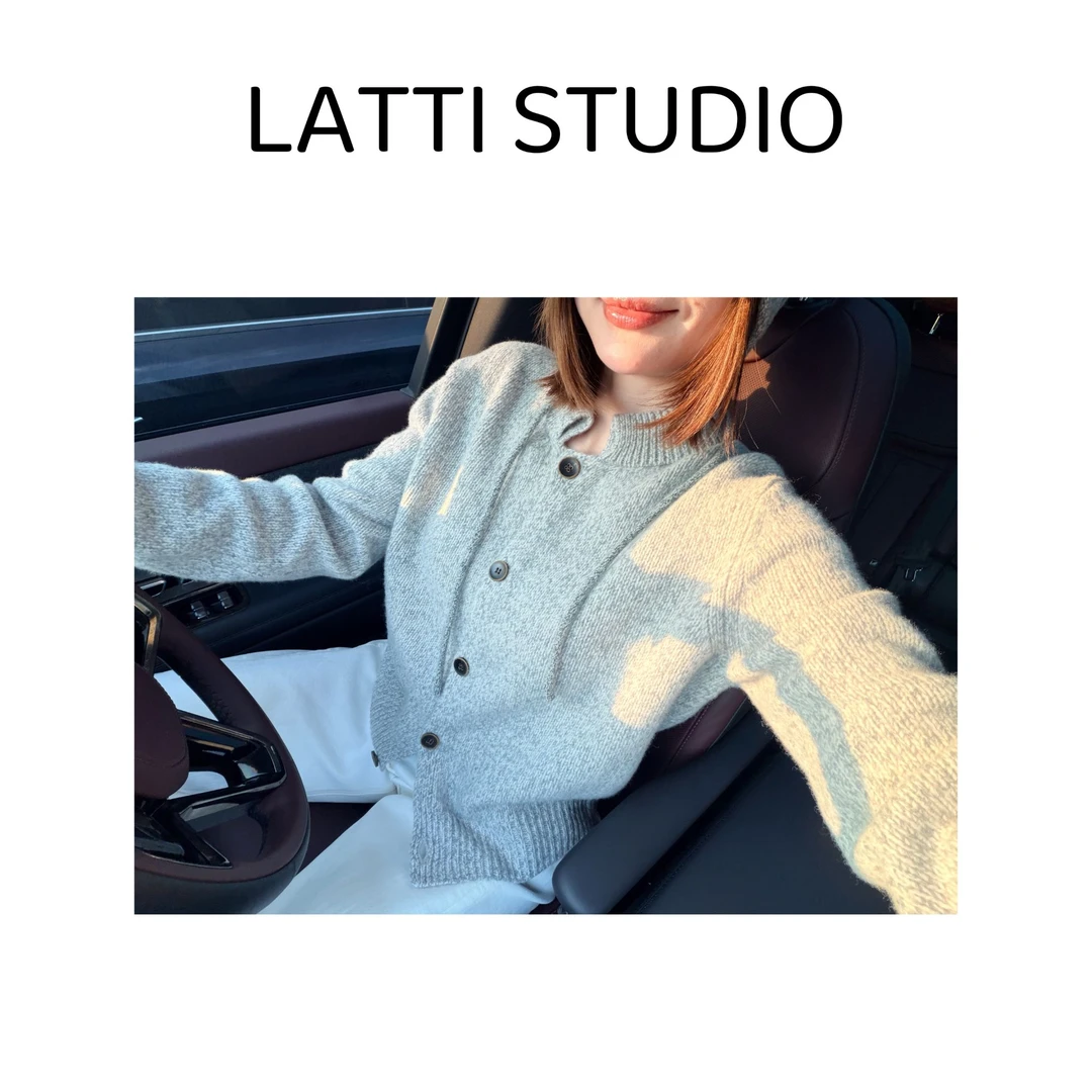 【LattI】杂灰漫步者-100羊毛美式复古开衫毛衣针织衫