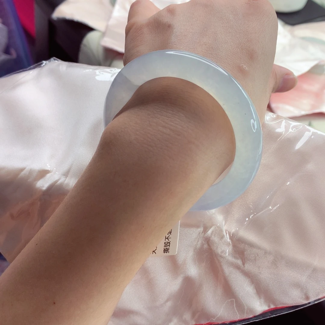 翡翠手镯（圆镯）未镶嵌55圈口 起钢光水润清冷调冰紫高货包容