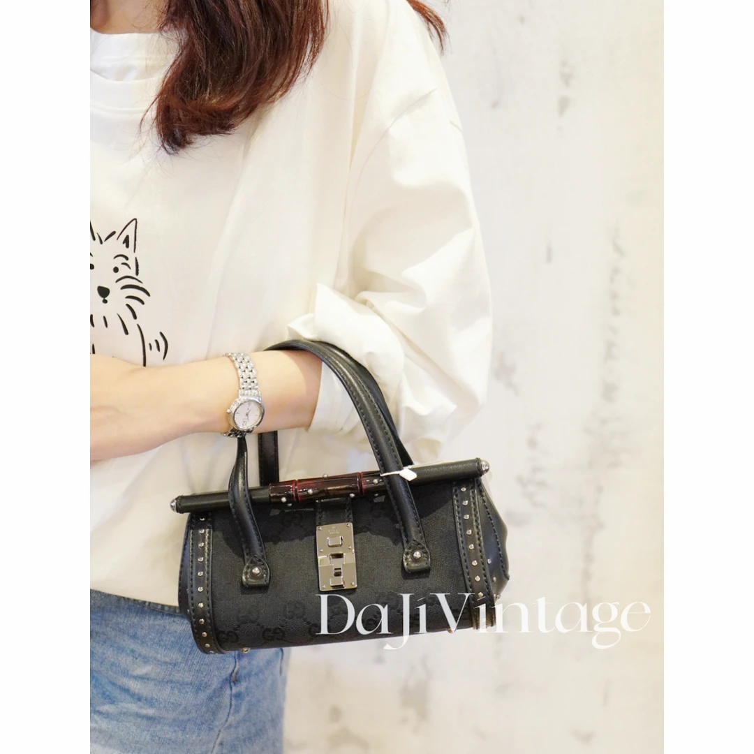 95新 GUCCI/古驰 大吉中古/GUCCI古驰黑色老花竹节手提包