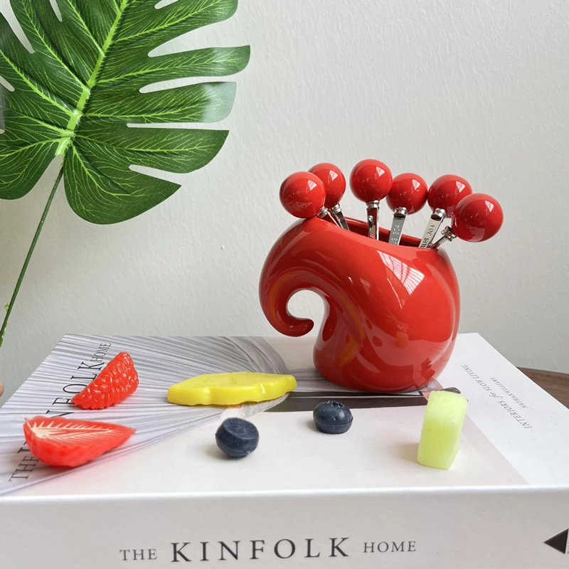 喜庆304不锈钢水果叉套装家用摆件点心叉防摔过年餐具