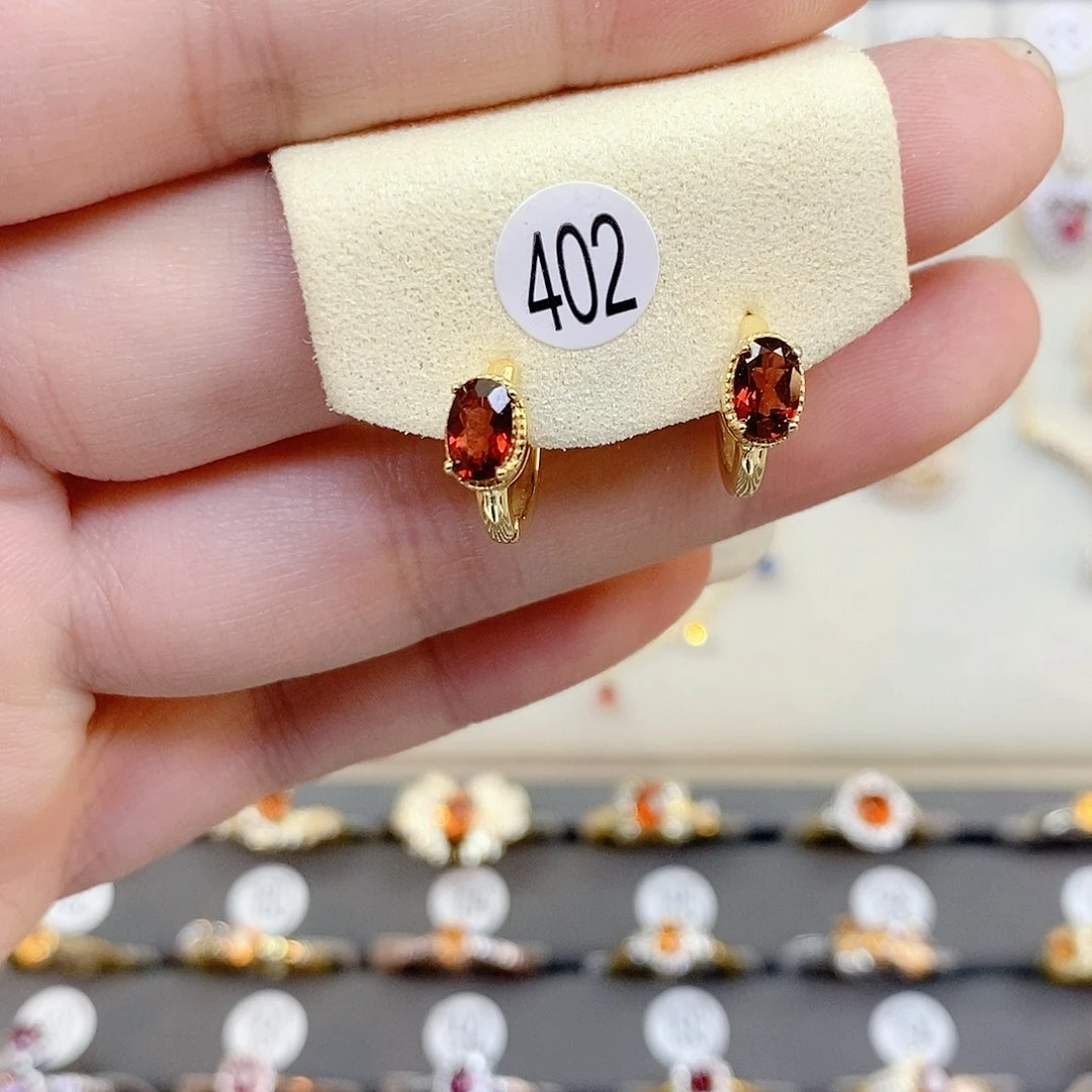 石榴石耳饰银S925镶嵌