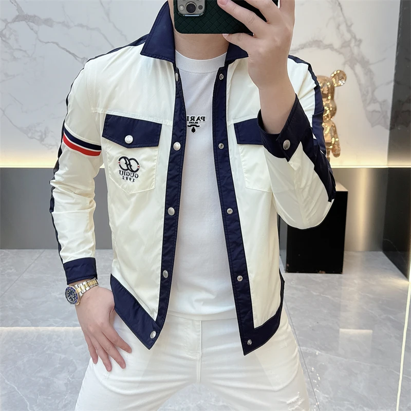 冰希轻奢.高端欧版男士翻领夹克时尚拼色高品质外套2025春季新款