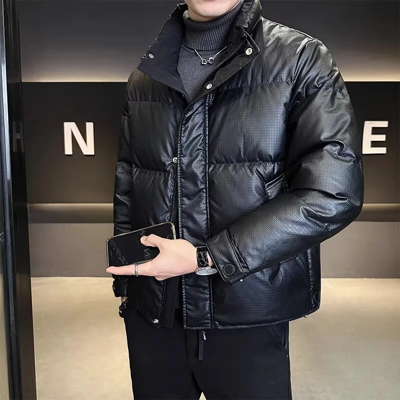 CQV新款冬季皮羽绒服男士白鸭绒潮流保暖立领冬装休闲短款外套潮