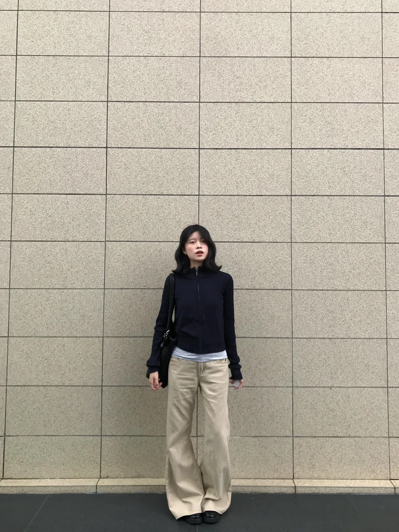 【巴黎记事】 慵懒风INS风时尚套装高领秋冬开衫直筒牛仔裤套装