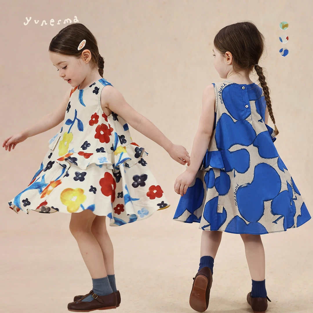 允儿妈女童2025夏季80支高密棉碎花背心裙宝宝小众连衣裙公主裙潮