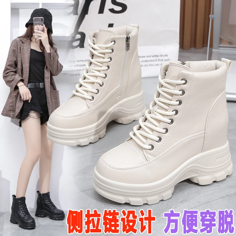 爆款内增高英伦短靴增高马丁靴 增高9公分加绒单里侧拉链方便穿脱