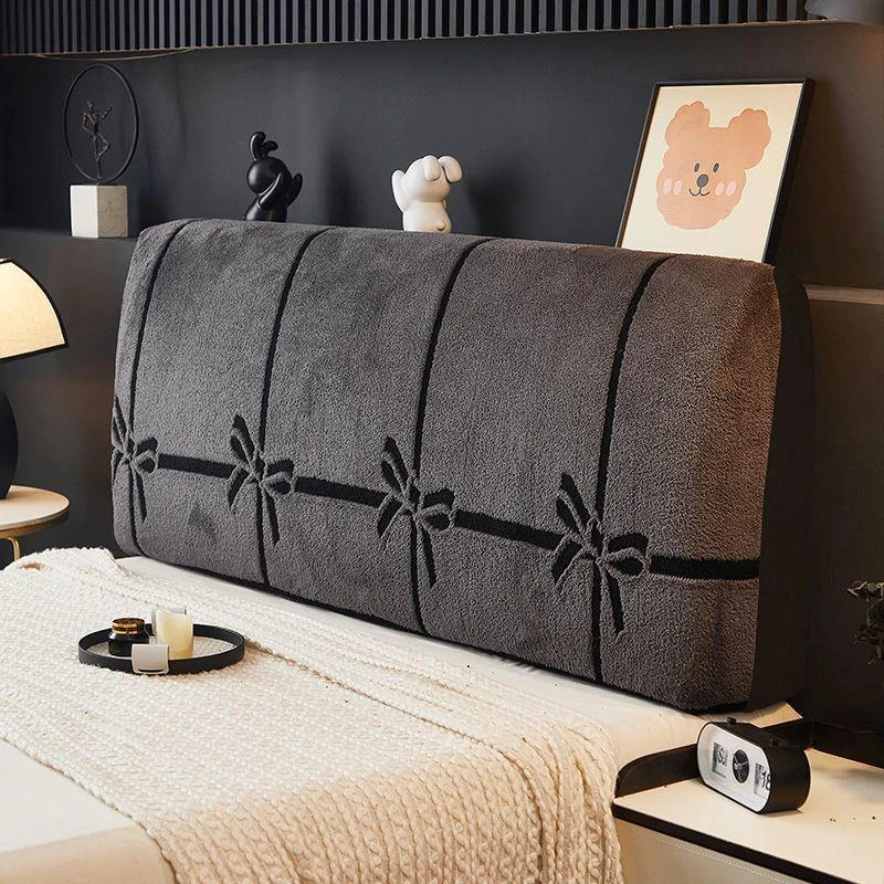 朴叙蝴蝶结毛绒床头罩冬季轻奢超厚舒棉绒简约一体防尘保护罩毛绒