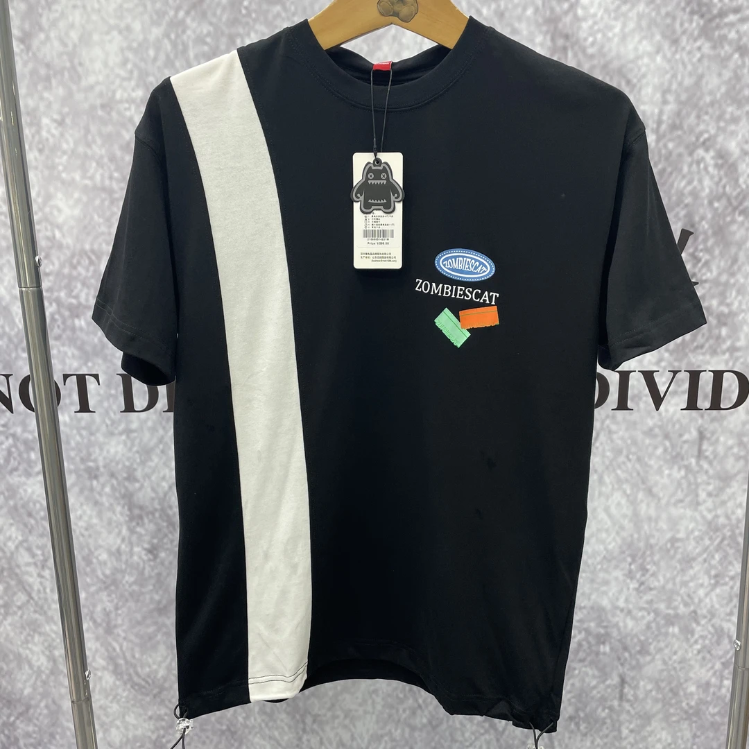 魔鬼猫情侣百搭拼接撞色印花短袖805142