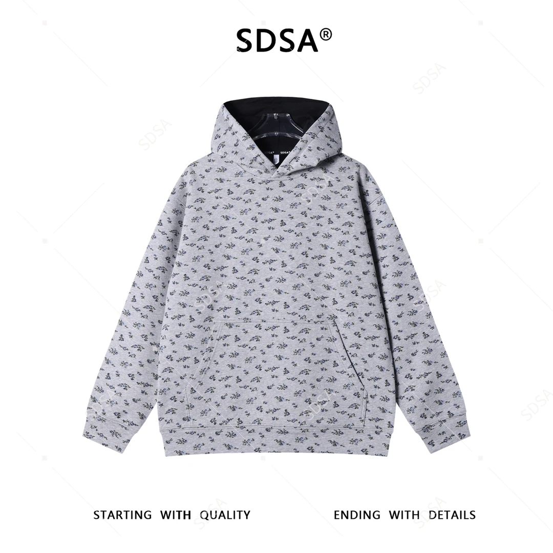 SDSA男士秋冬新款痞帅男装简约休闲撞色植物花卉连帽卫衣宽松上衣