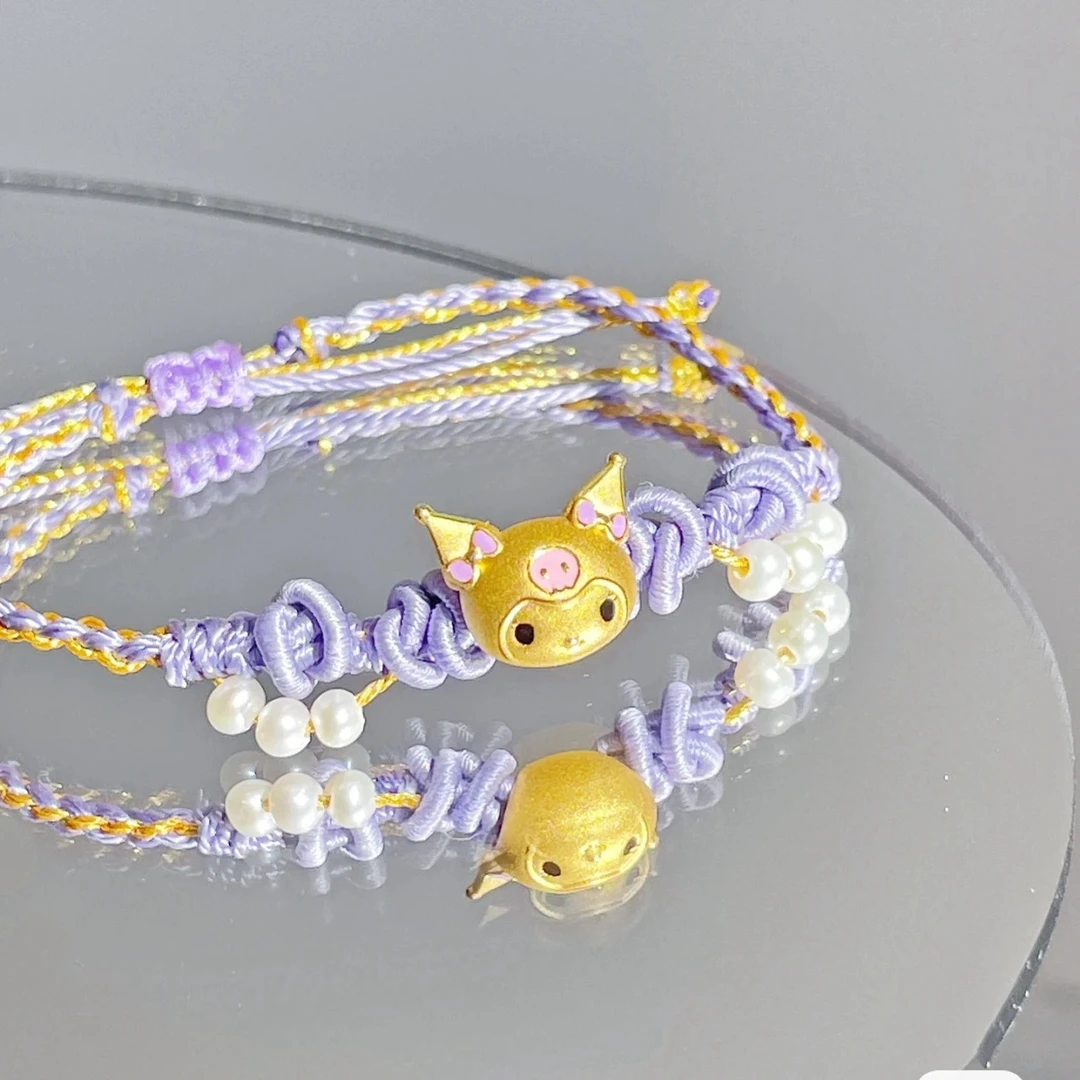 足金999库洛米手绳手饰精致黄金库洛米手工编制手绳女款可爱百搭