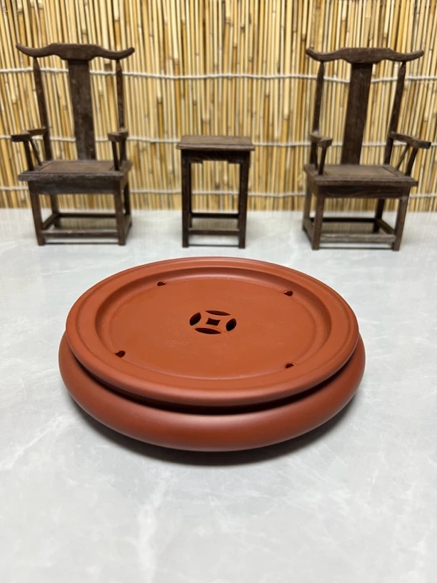 手拉小茶船 壶承潮州朱泥扁型 茶盘茶周边纯手工直径6寸