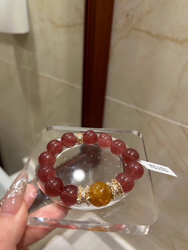 非金属仿珍珠手链 13.8mm车厘子草莓 胶花顶珠 合金配件手串