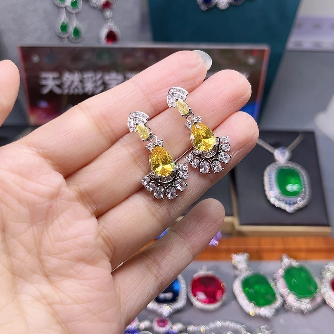耳饰蓝宝石银S925镶嵌d 68