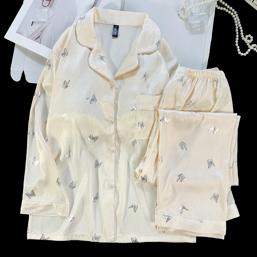 2025新款睡衣女春秋季冰雪丝长袖长裤高级轻奢气质家居服