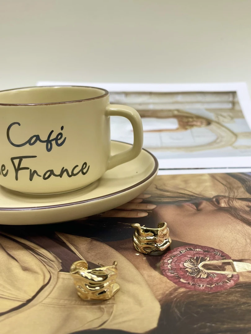 铜合金耳饰 925银针金属褶皱复古欧美c型耳饰时尚百搭-饰品耳环