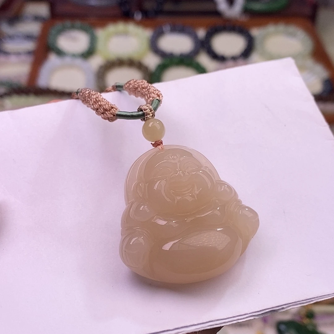 颈饰未镶嵌和田玉老矿料浓藕粉佛公吊坠