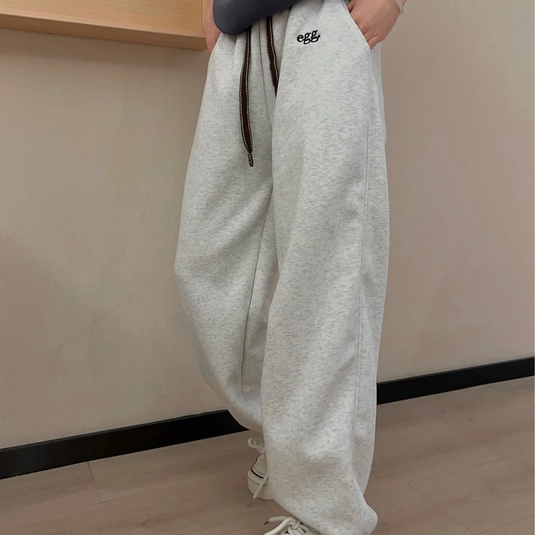 K205冬季韩版egg加绒男女同款加厚刺绣字母百搭运动裤24-220