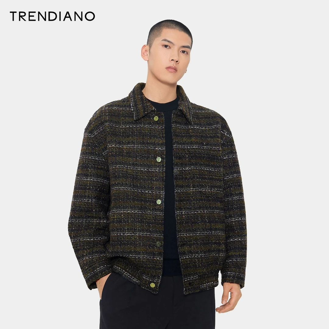 TRENDIANO小香风花呢绵羊毛外套2024年冬季新款翻领轻奢百搭上衣